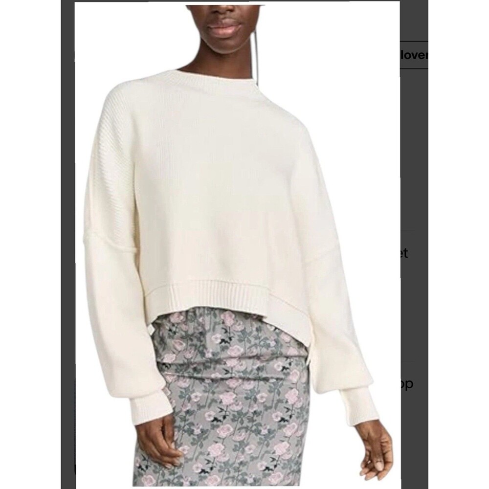 Free People Ivory Boxy Oversized Crewneck Sweater